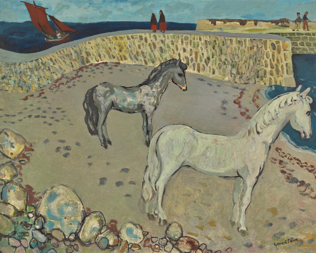 HORSES AT THE HARBOUR WALL by Gerard Dillon