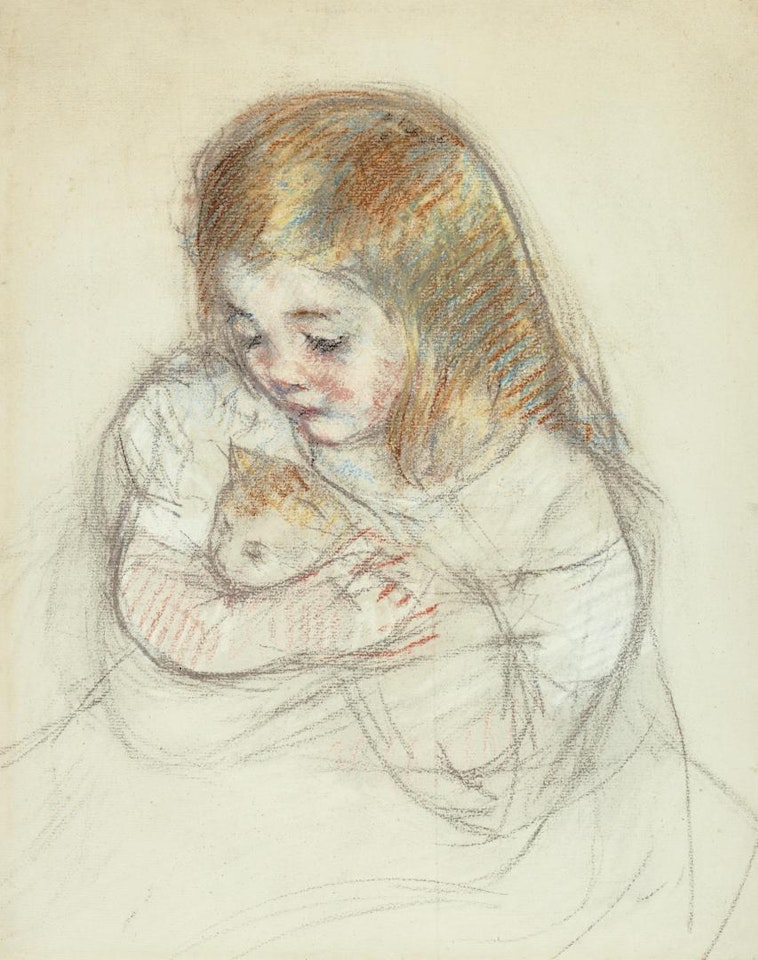 Sketch of 'Sara Holding a Cat' by Mary Cassatt