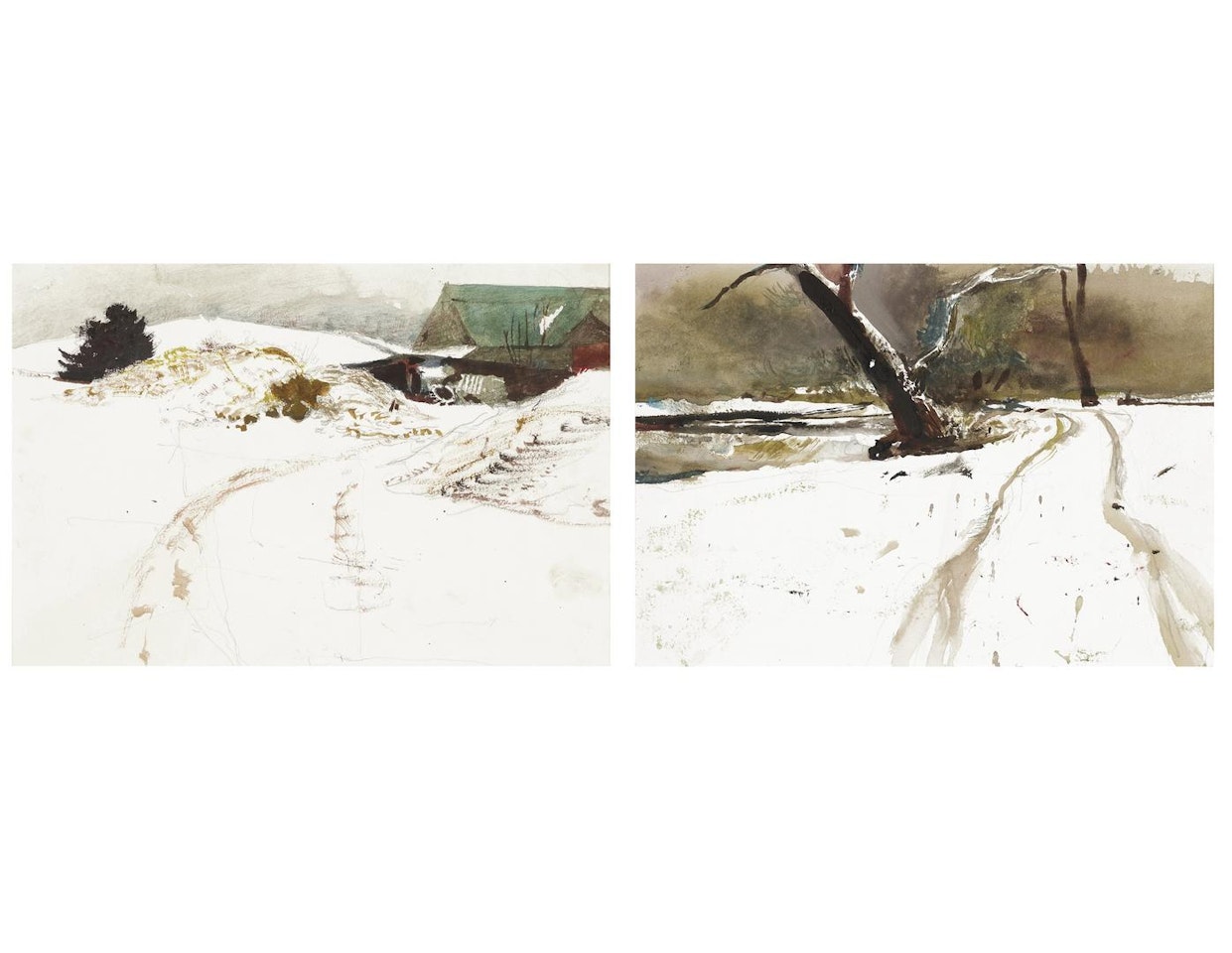 Mulch at Kuerners and Lower Falls in Snow by Andrew Wyeth