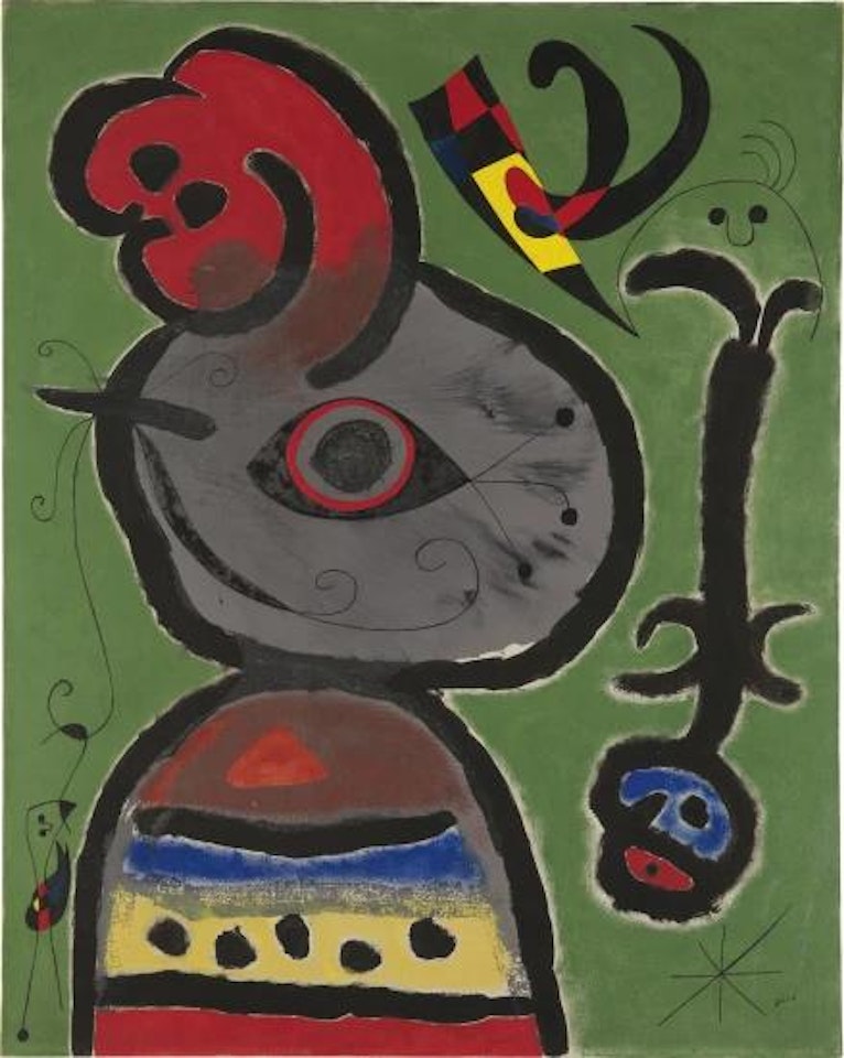 Paysan catalan inquiet par le passage d'un vol d'oiseaux by Joan Miró