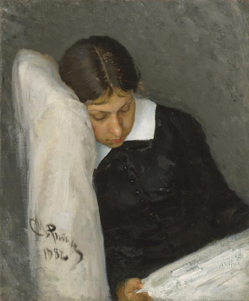 Portrait of Vera Repina, the artist's wife, reading by Ilya Yefimovich Repin