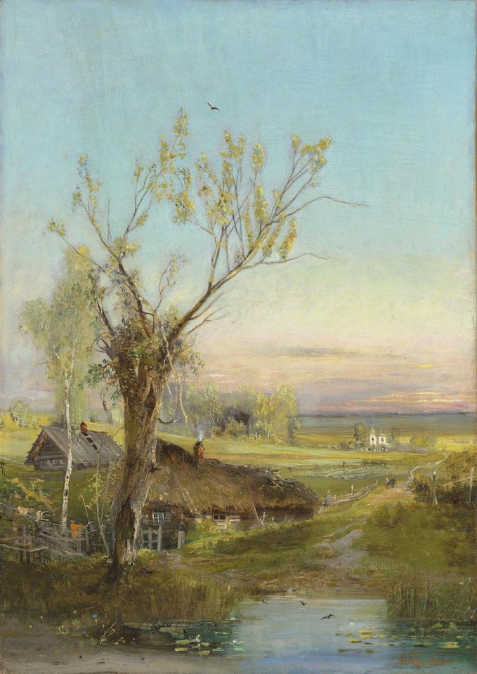 Riverside village by Aleksei Kondratievitch Savrasov