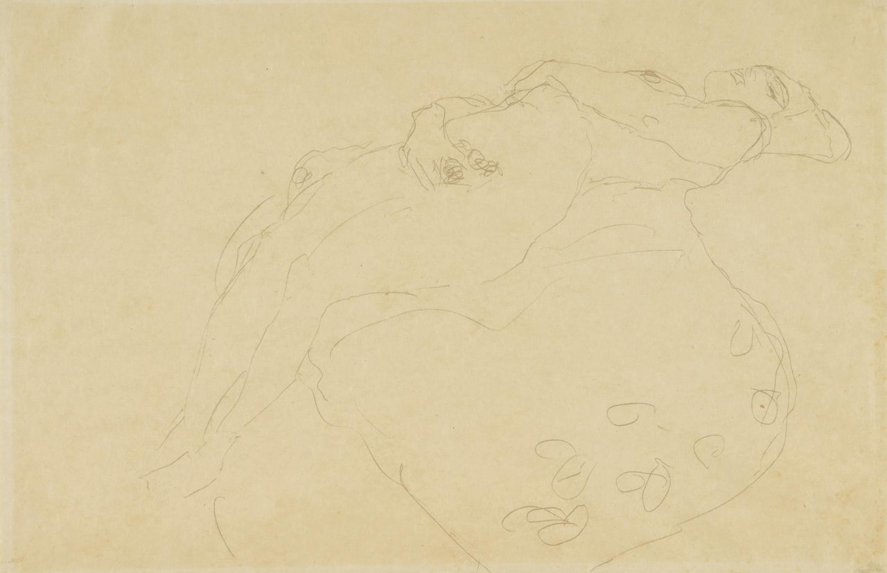 LIEGENDER AKT NACH RECHTS (NUDE RECLINING TO THE RIGHT) by Gustav Klimt