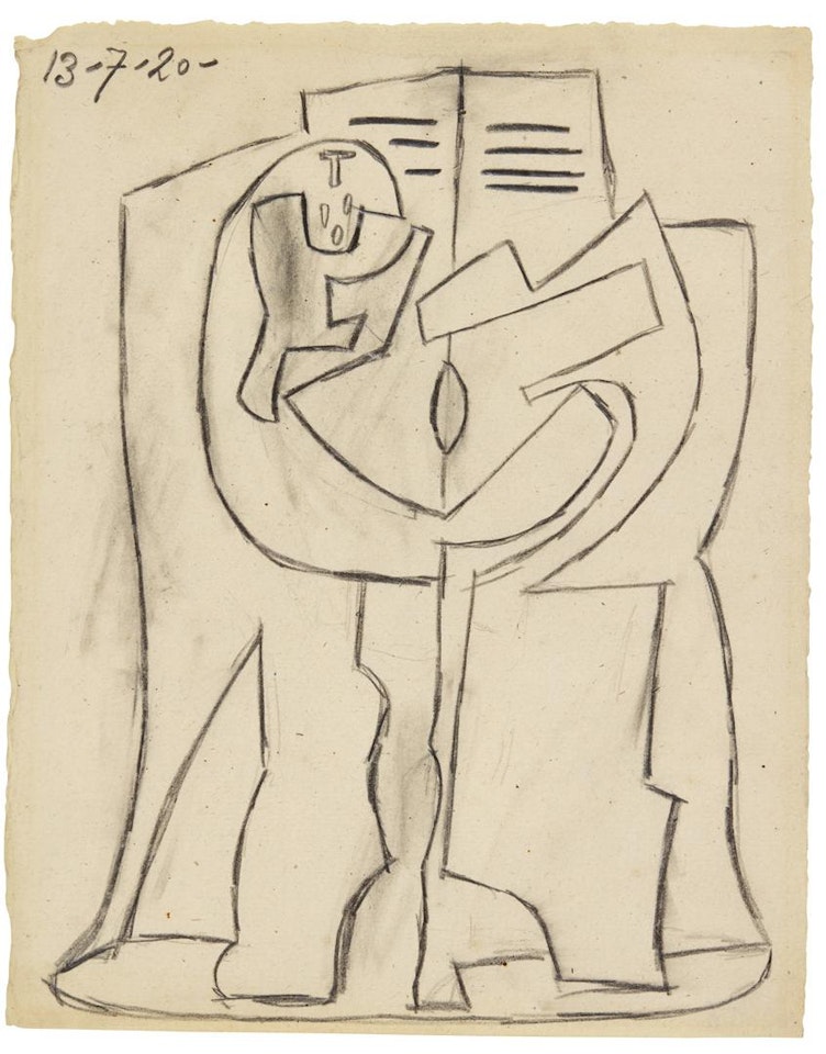 GUITARE ET COMPOTIER SUR UN GUÉRIDON by Pablo Picasso