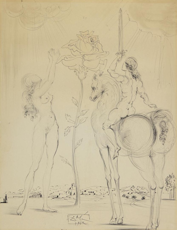 CAVALIER, ROSE ET NU by Salvador Dali