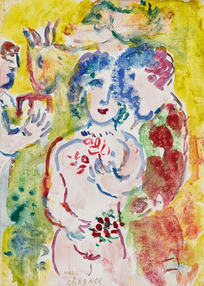 AUTOUR DU NU SUR FOND JAUNE by Marc Chagall