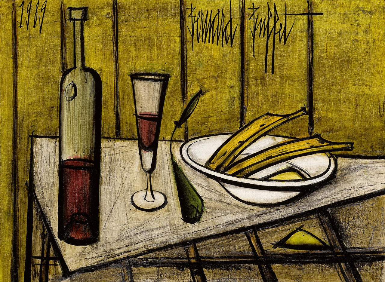 BOUTEILLE DE VIN ET BANANES by Bernard Buffet