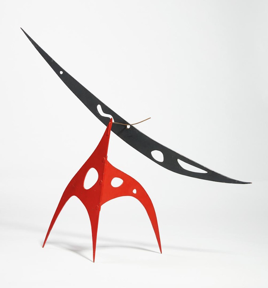 PERFORATED BLACK BOOMERANG ON RED by Alexander Calder