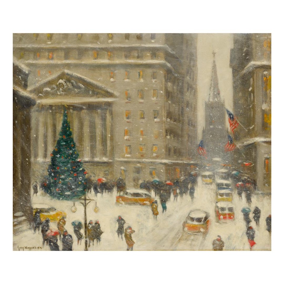 YULETIDE AT BROAD AND WALL STREETS by Guy Carleton Wiggins