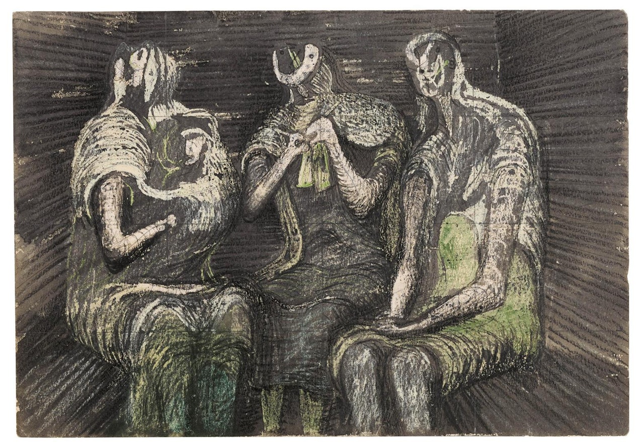 THREE WOMEN IN A SHELTER by Henry Moore