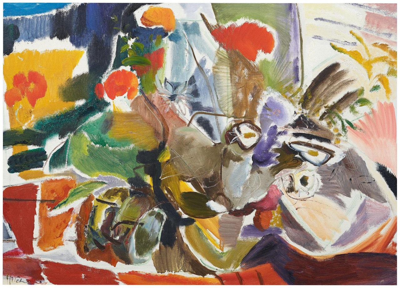 ORANGE LILIES AND WHITE DAISIES by Ivon Hitchens