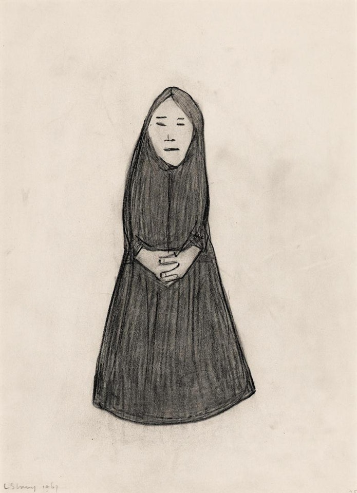 GIRL IN SHAWL WITH CLASPED HANDS by Laurence Stephen Lowry