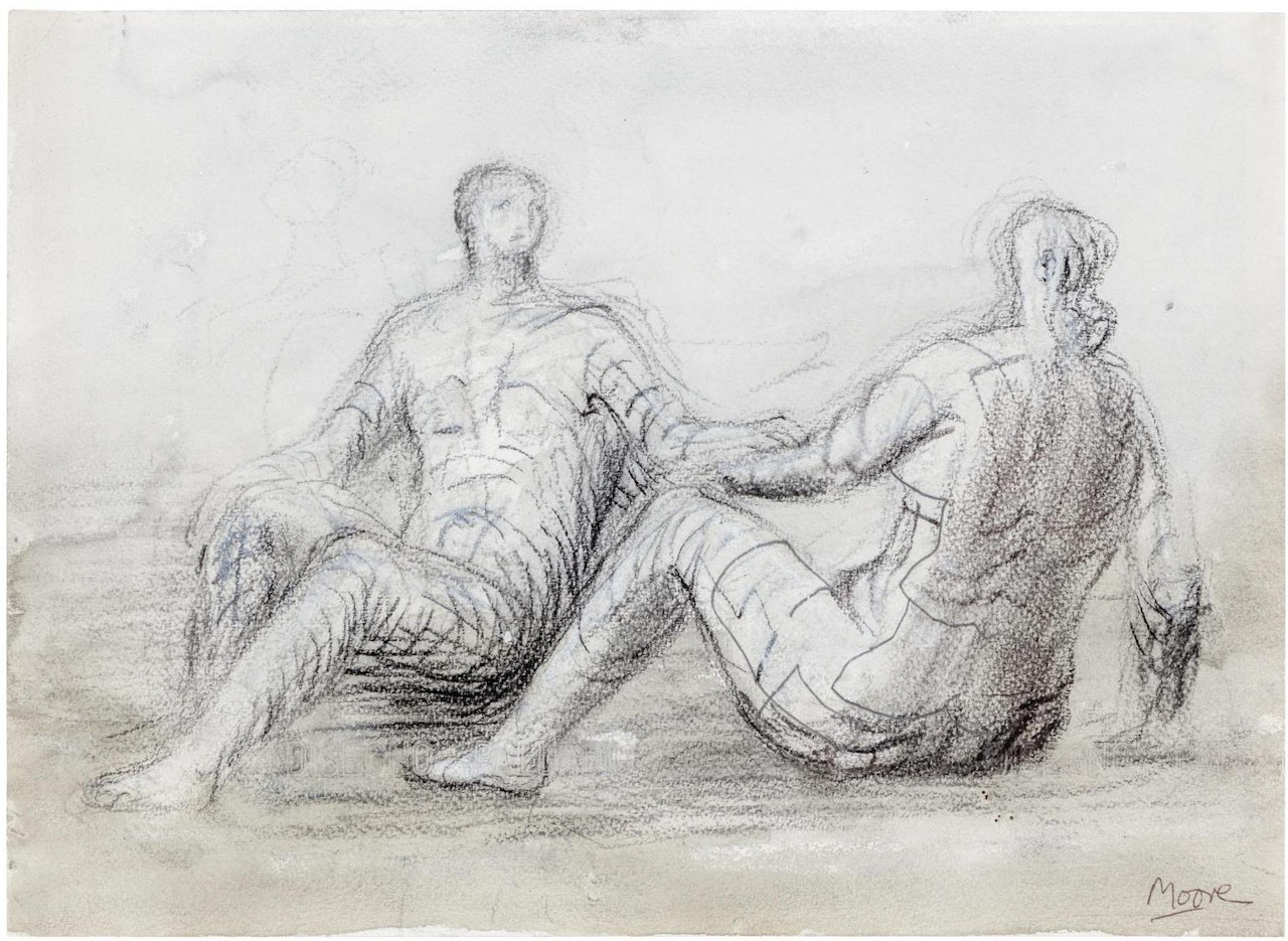 MAN AND WOMAN ON BEACH by Henry Moore