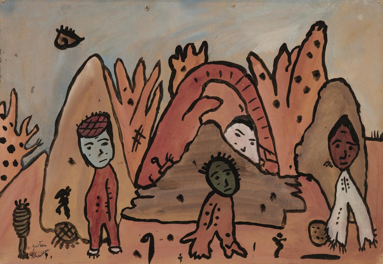 PAYSAGE À TROIS PERSONNAGES ET UN VISAGE by Gaston Chaissac