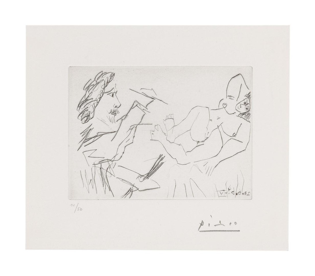 PEINTRE, ET MODÈLE SUR UN LIT (B. 1651; BA. 1667) by Pablo Picasso