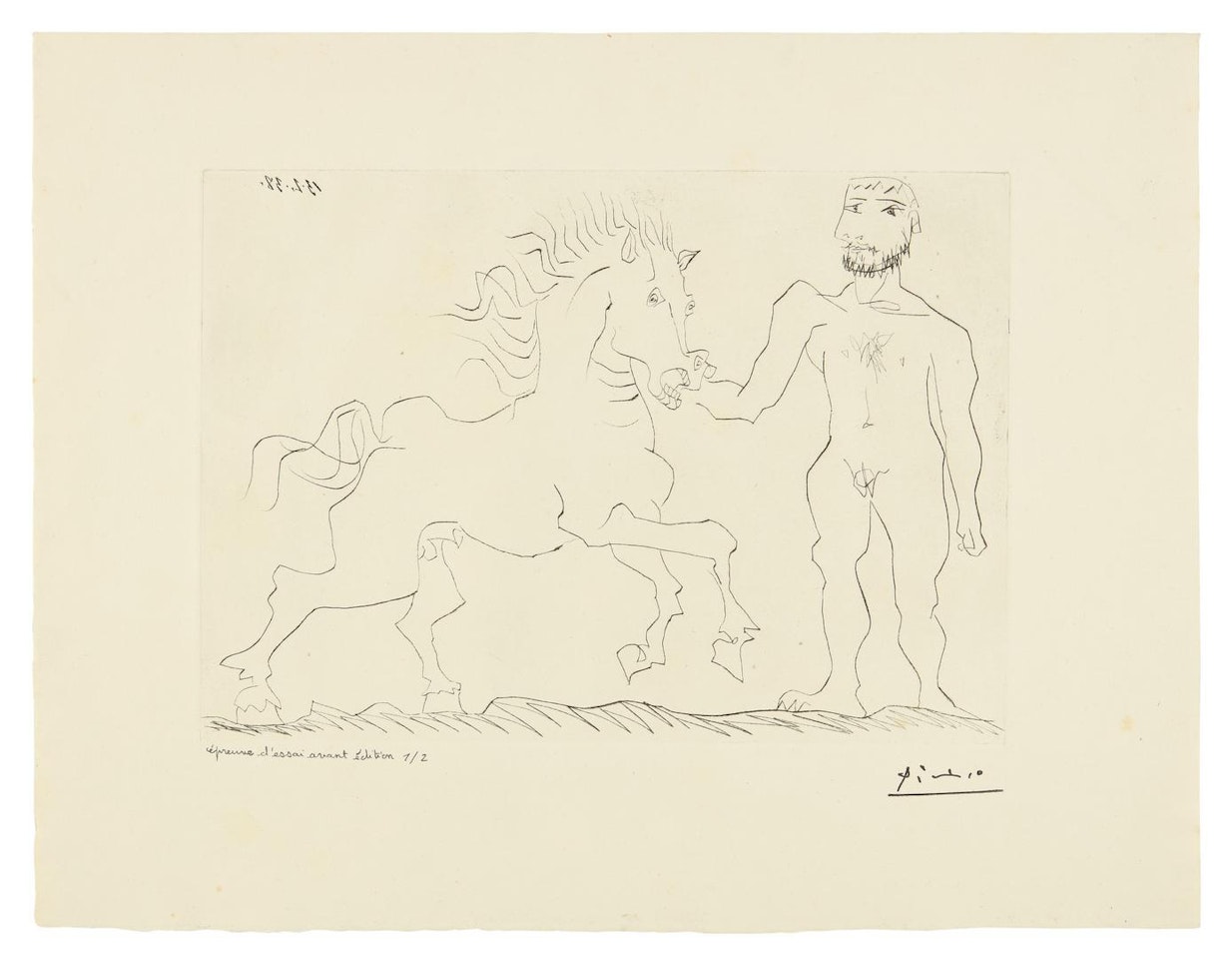 HOMME NU DEBOUT AVEC UN CHEVAL (B. 304; BA. 632) by Pablo Picasso