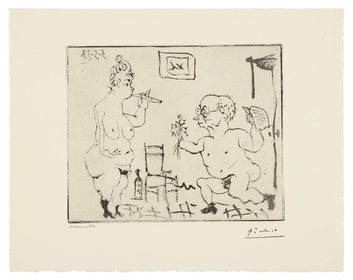 HISTOIRE DE SABARTÉS ET DE SA VOISINE: "VOICI QUELQUES FLEURS..." (BA. 965) by Pablo Picasso