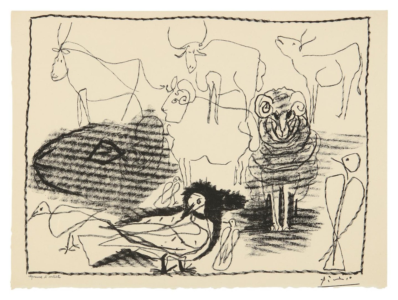 TAUREAUX, BÉLIERS ET OISEAUX (B. 1344; M. 21) by Pablo Picasso