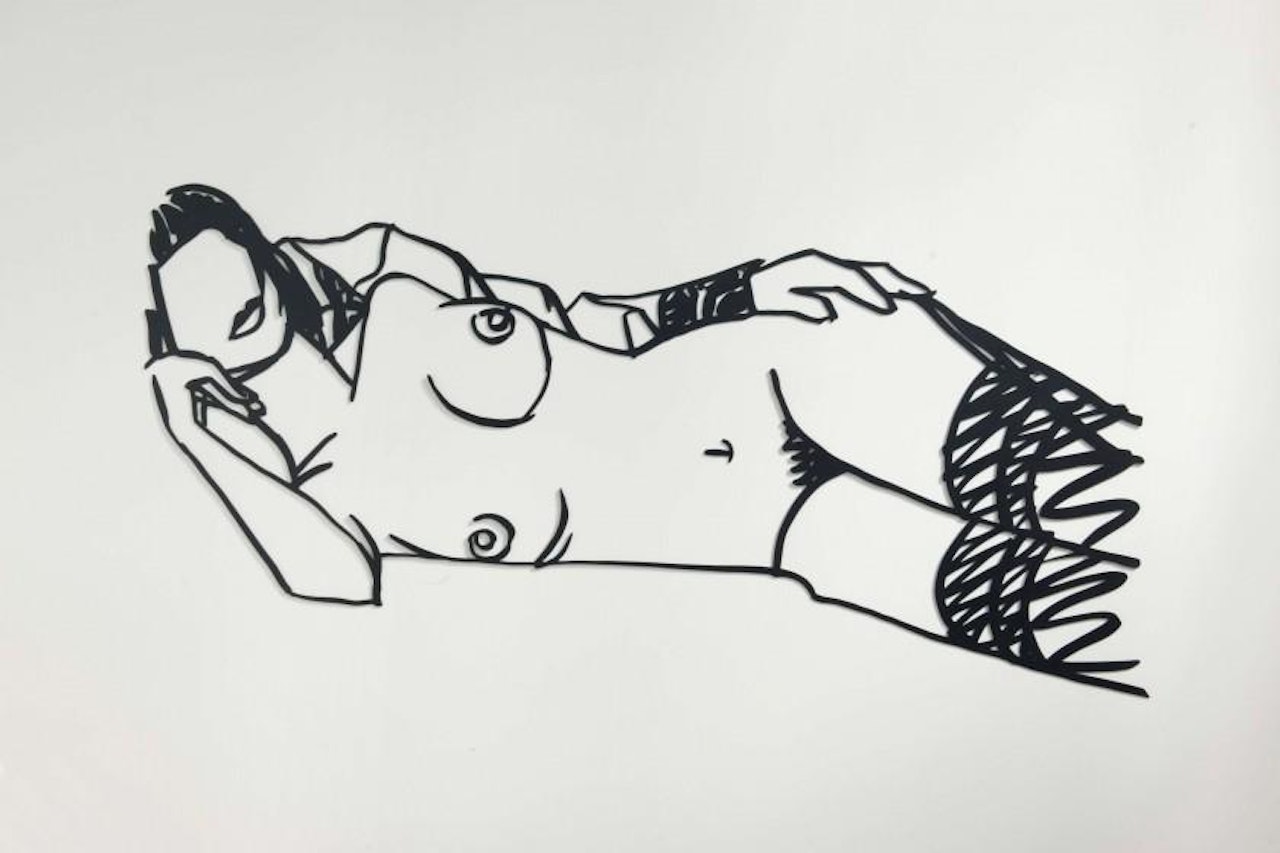 MONICA NUDE IN ROBE AND STOCKINGS (BLACK VARIATION #1) by Tom Wesselmann