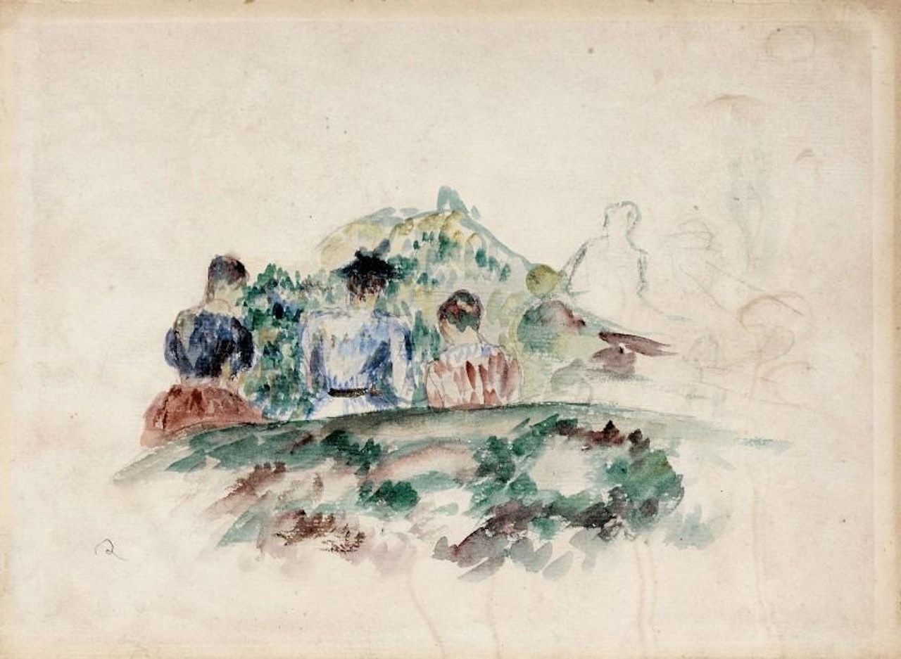 Sketch of characters in a landscape by Pierre-Auguste Renoir