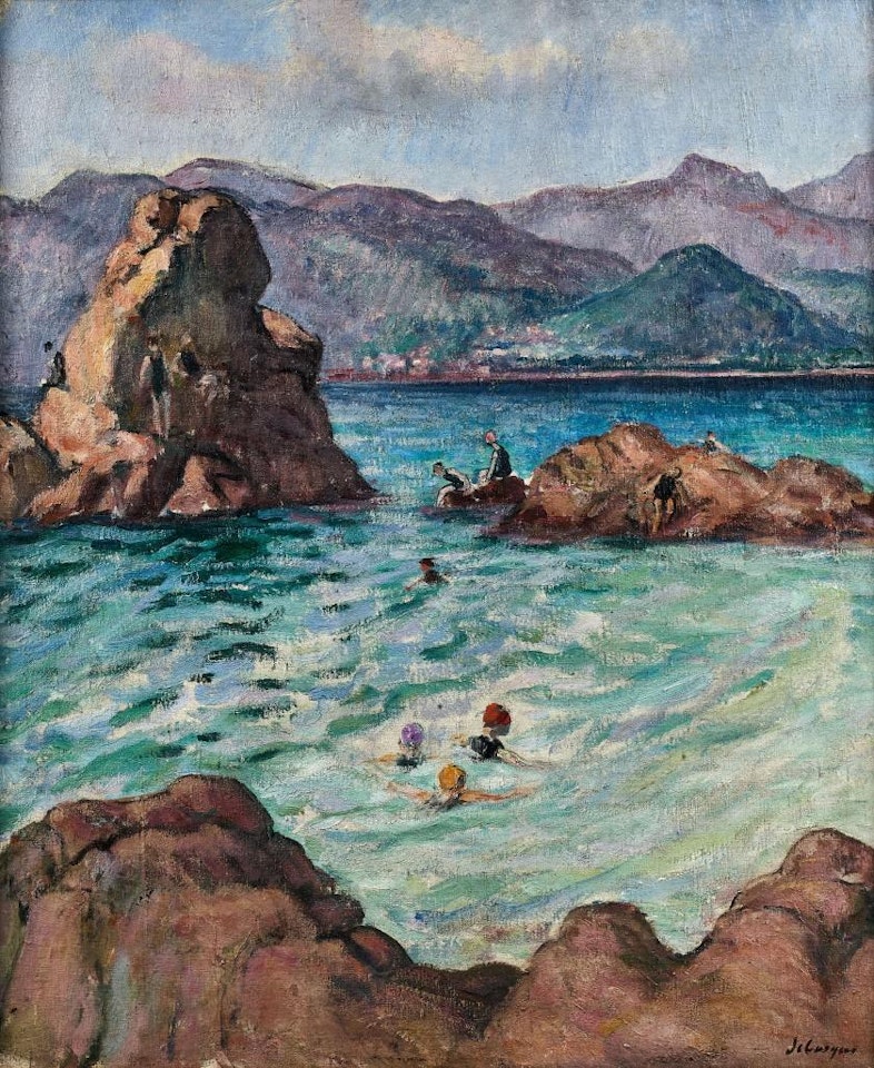 Swimming in the rocks, Agay by Henri Lebasque