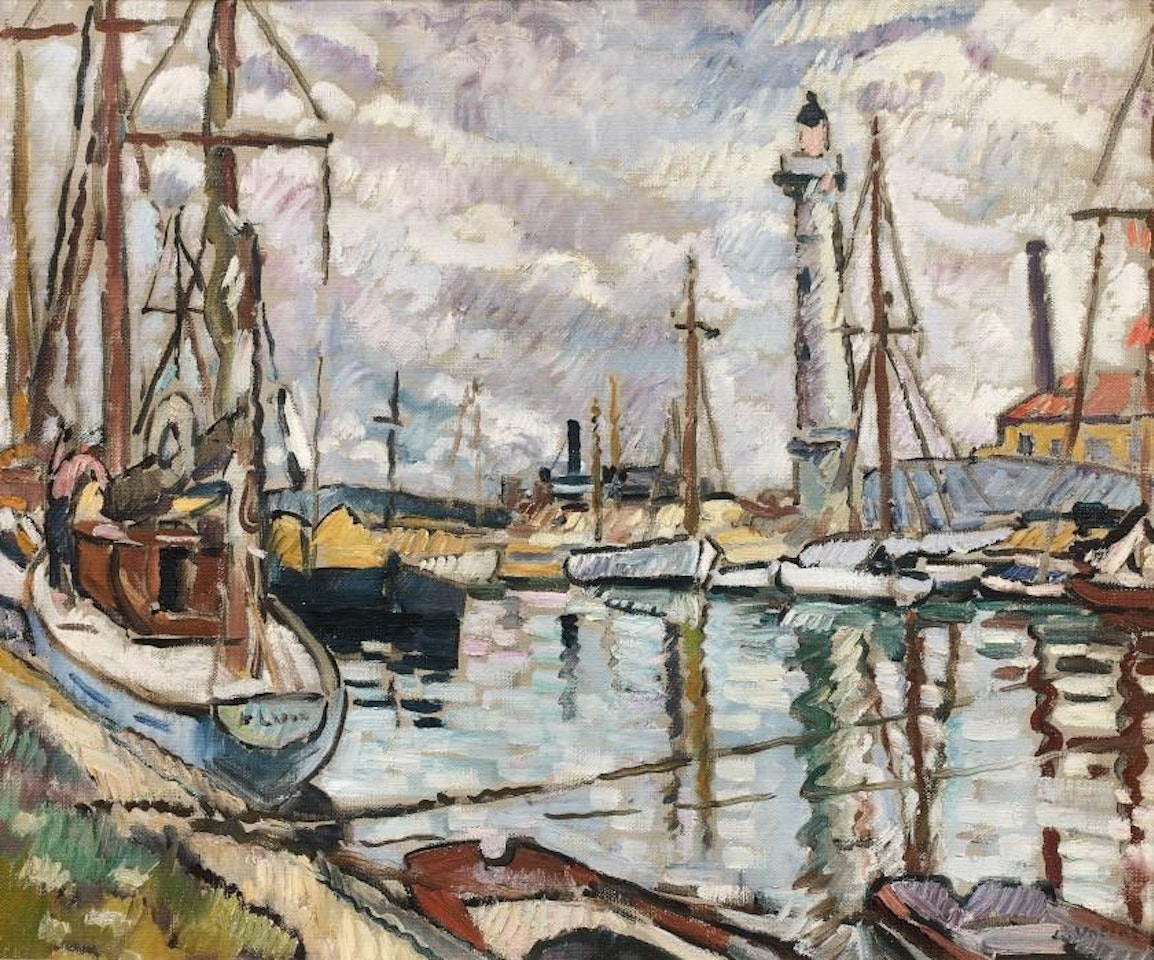 The canal and the swing bridge in Ouistreham by Louis Valtat