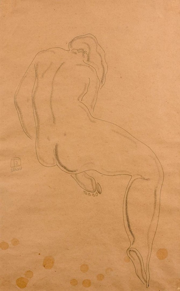 Nude sitting back by Sanyu