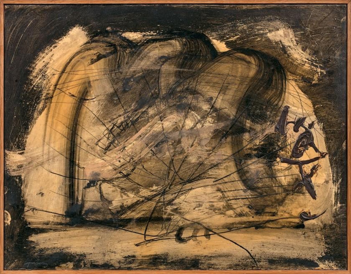 YELLOW AND STRIES IN YELLOW AND BLACK (WATER ET STRIES IN JAUNE ET NOIR) by Antoni Tapies
