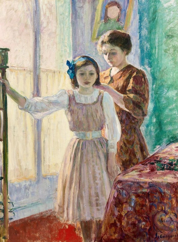 Madame Lebasque wearing her daughter by Henri Lebasque
