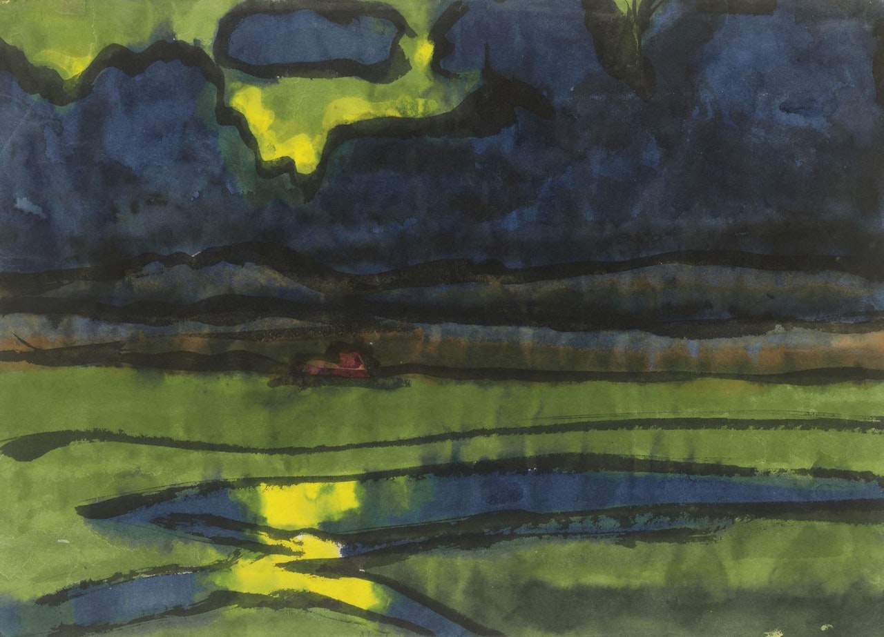 Marschlandschaft mit Wolkenspiegelung (recto/verso) by Emil Nolde