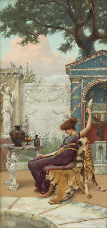 Winding wool in a Pompeian garden by JOHN WILLIAM GODWARD, R.B.A.