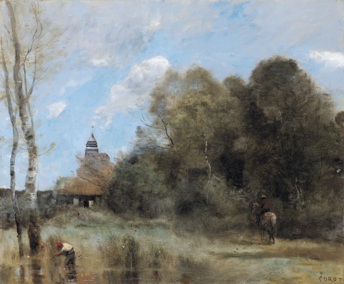 Saint-Nicolas-Lez-Arras. Le Clocher et un Groupe d'Arbres by Jean Baptiste Camille Corot