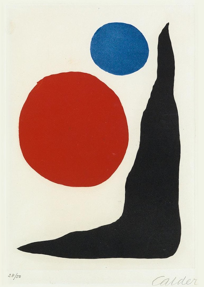 Red And Blue Circles And Black Boomerang by Alexander Calder