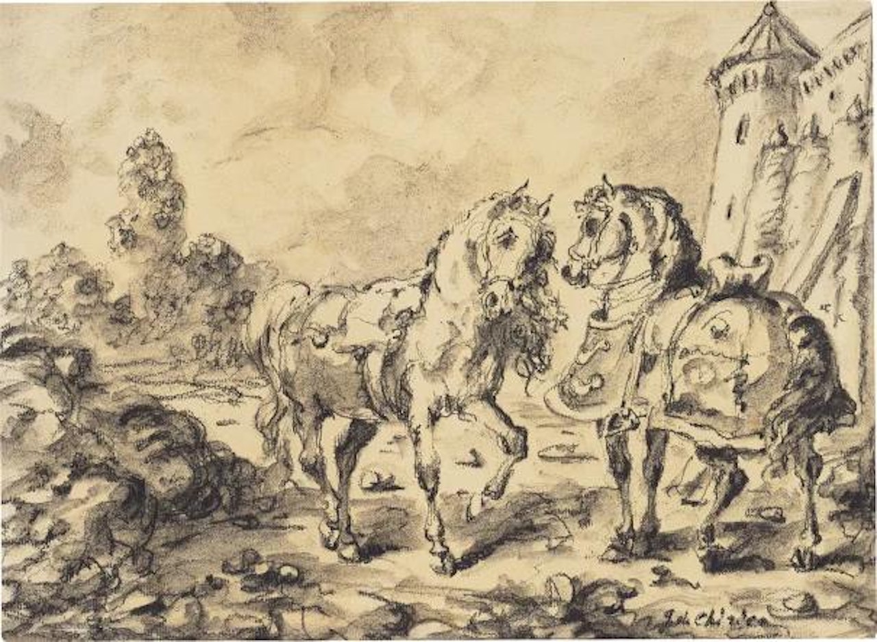 Cavalli davanti ad un castello by Giorgio de Chirico