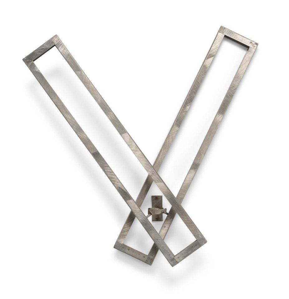 Two Open Rectangles Up Wall by George Rickey