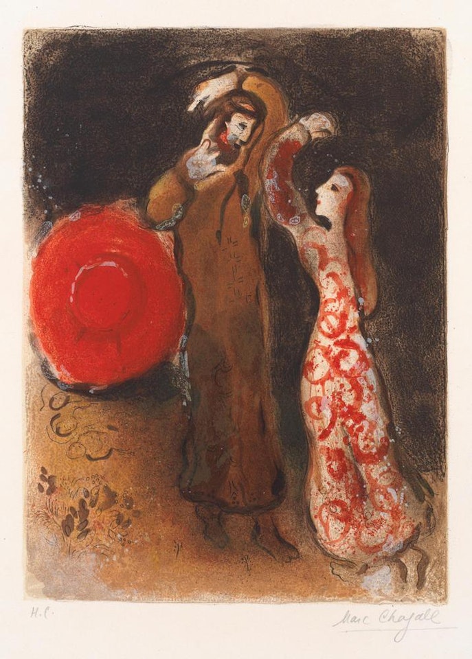 Rencontre de Ruth et de Booz , from 'Dessins pour la Bible' (Mourlot 247) by Marc Chagall