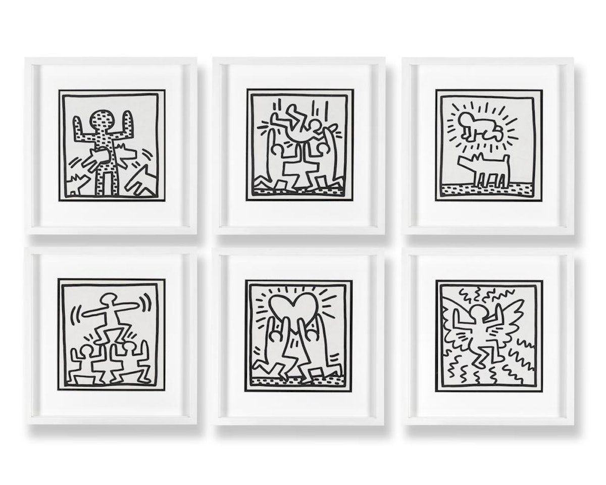 Radiant Baby Dog; Love; Leaping Dog; Flying Angel; Pyramid; Party by Keith Haring
