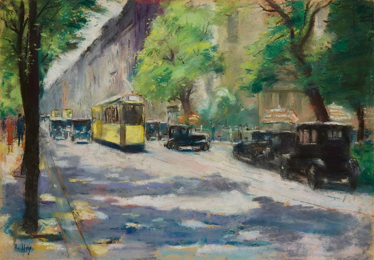 Blick auf die Konditorei Moritz Dobrin in der Lennéstraße 1 im Tiergarten, Berlin by Lesser Ury