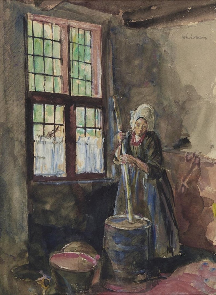 Frau beim Buttern (Frau aus Laren am Butterfaß) by Max Liebermann