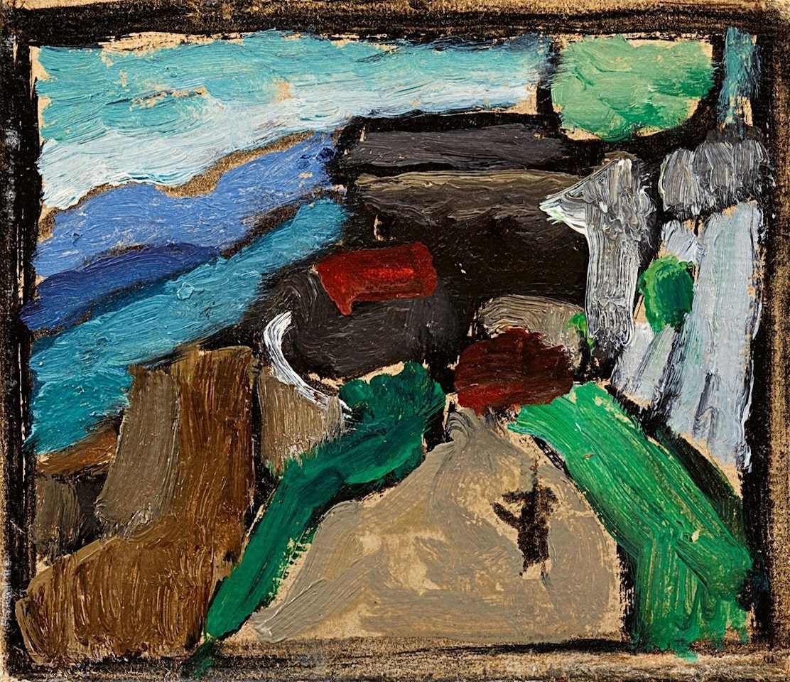 Landschaftsstudie (Landschaft mit Spaziergänger) by Gabriele Münter