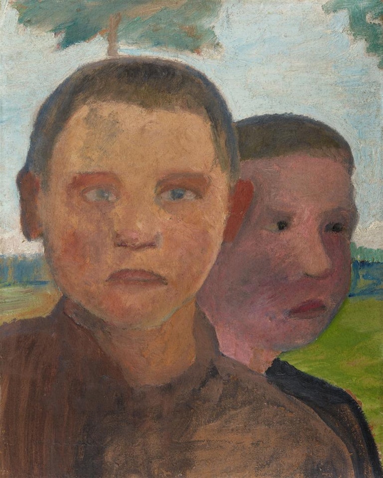 Brustbild zweier Jungen vor Landschaft by Paula Modersohn-Becker