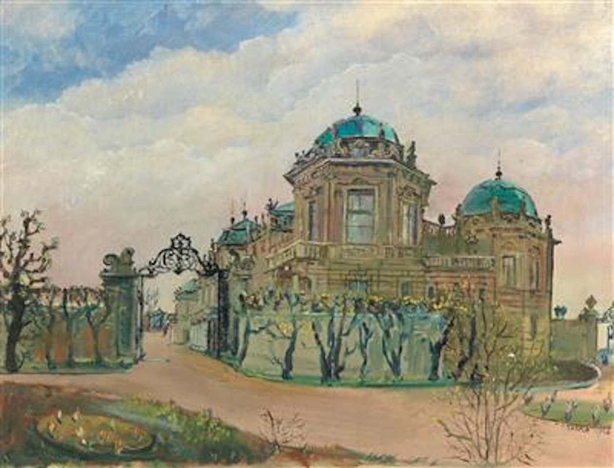 “Schloss Belvedere” [Belvedere Palace] and “Belvedere, v. d. Prinz Eugen.” [A view of Belvedere from the Prinz-Eugen-Strasse] by Oskar Laske