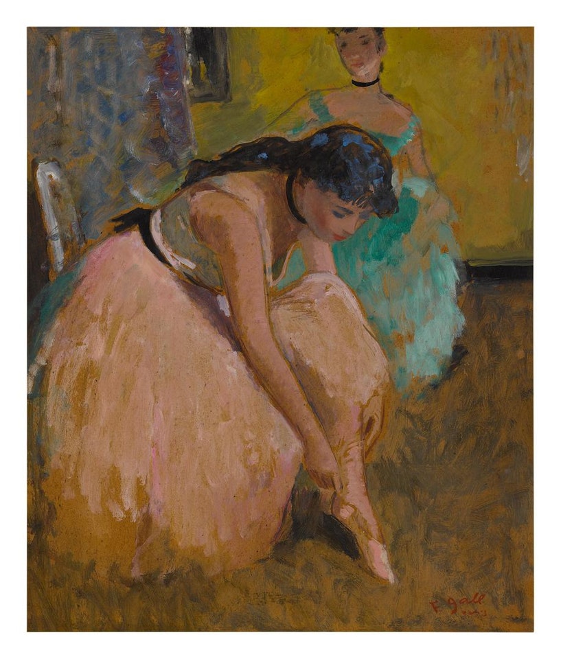 LA JEUNE EUGÉNIE EN ROSE PENCHÉE SUR SON CHAUSSON DE DANSE by François Gall