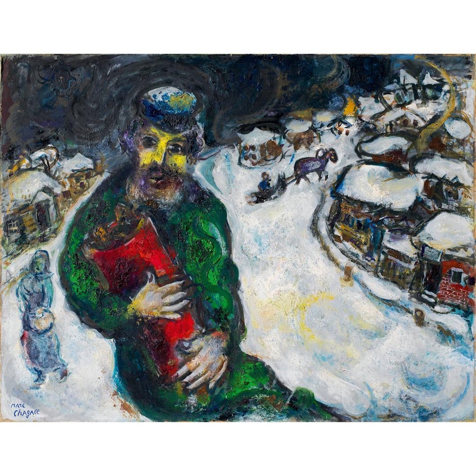 Le Vieux du village - ou Le juif en vert devant le village enneigé by Marc Chagall