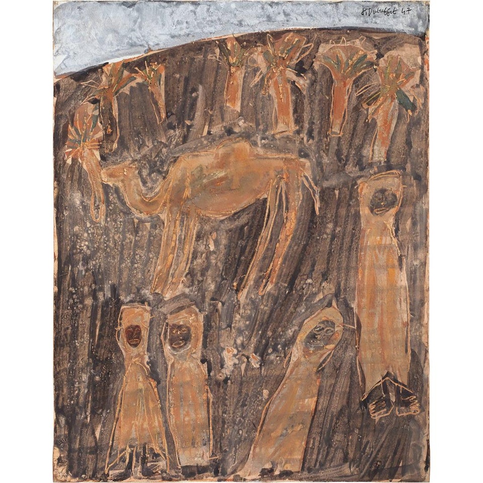 Quatre Bédouins avec chameau et palmier by Jean Dubuffet
