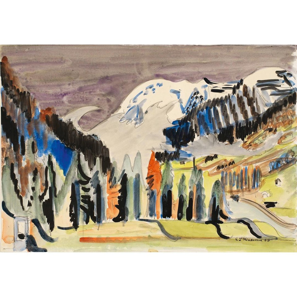 Blick vom Wildbodenhaus auf Frauenkirch und den Altein by Ernst Ludwig Kirchner