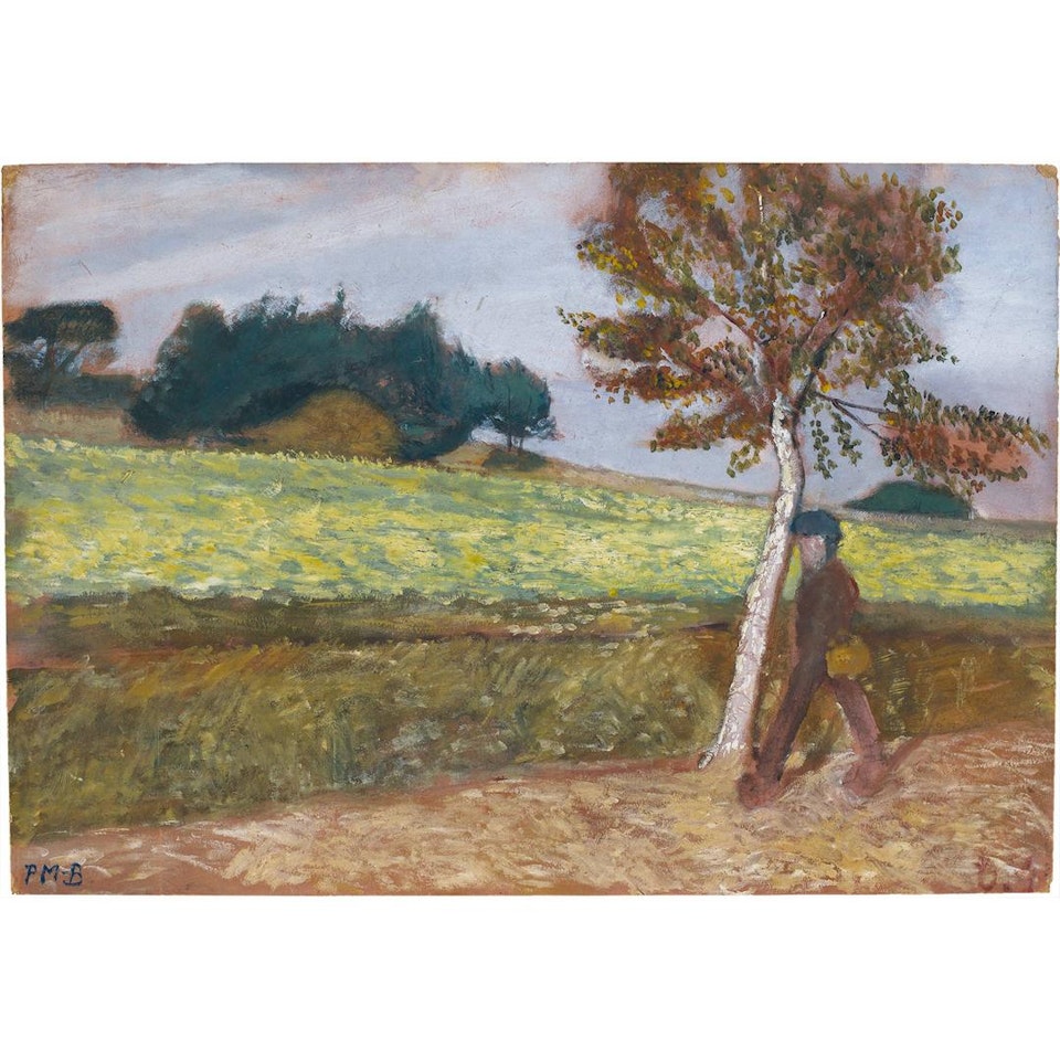 Landschaft am Weyerberg mit schreitendem Mann by Paula Modersohn-Becker