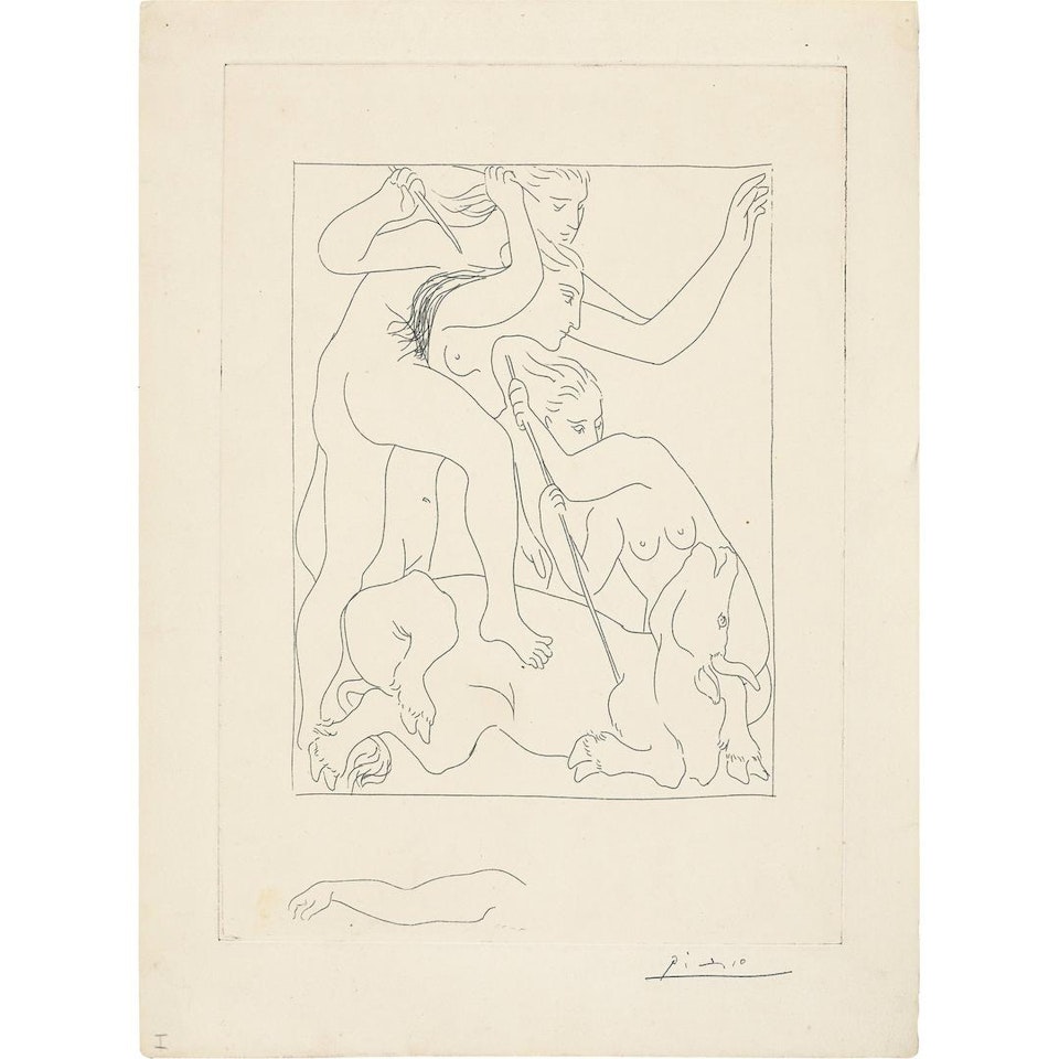 Les Ménades tuent les bœufs de labour avant d'achever Orphée Planche inédite et refusée pour Ovide, Les Métamorphoses by Pablo Picasso