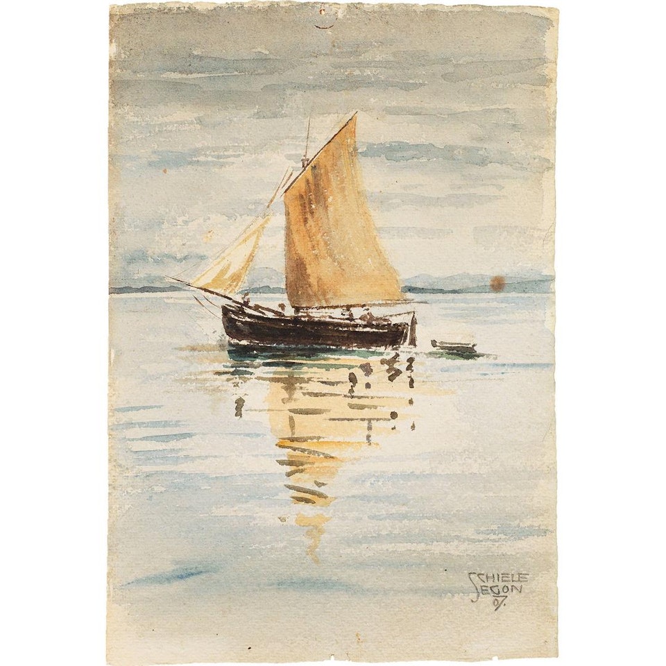 Segelschiff mit Spiegelungen by Egon Schiele