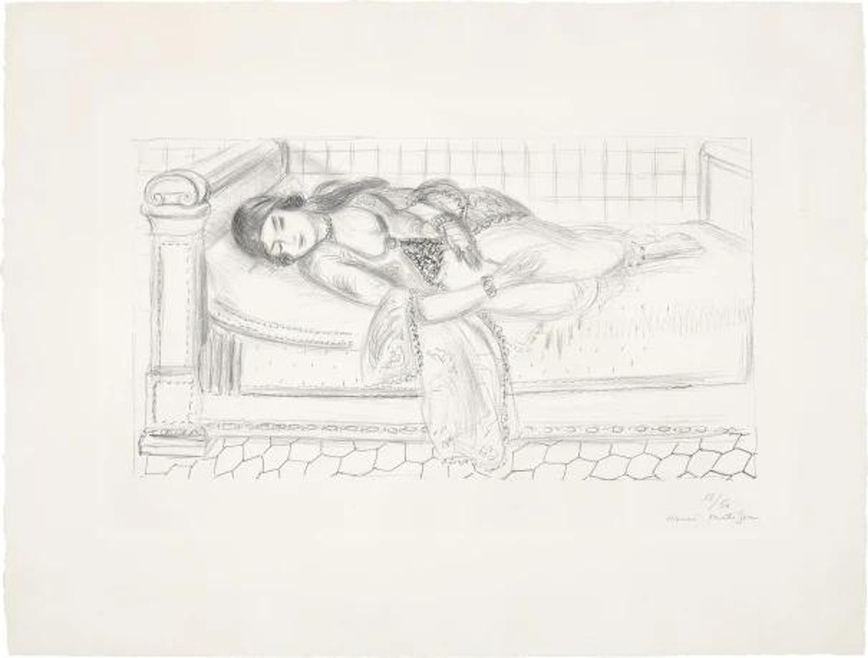 Orientale sur lit de repos, sol de carreaux rouges (Oriental Day Bed, Red Tiled Floor) by Henri Matisse